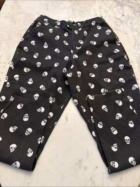 Black Skull Print Kids Cargo Pants